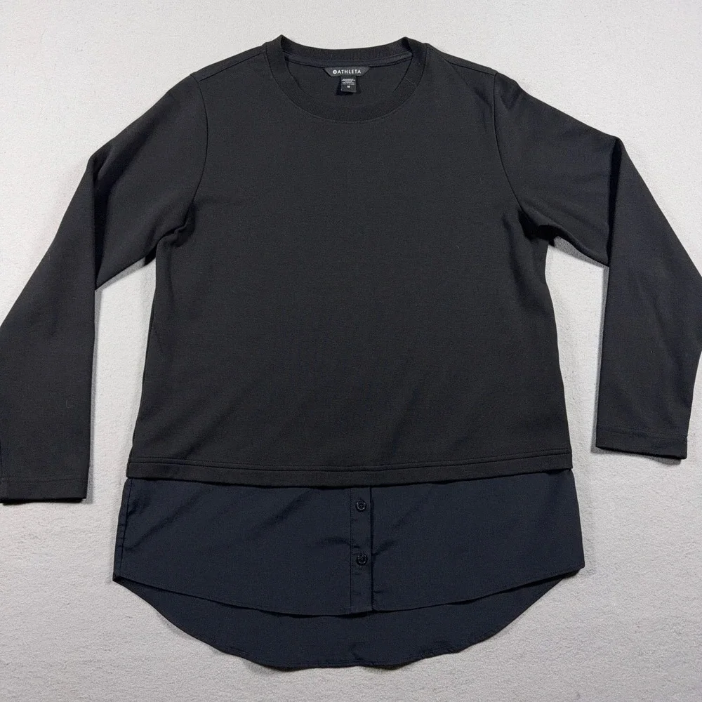 Athleta Gallery Top 2.0 Women Medium Layered Mixed Media Black Minimalist Casual - Picture 2 of 10